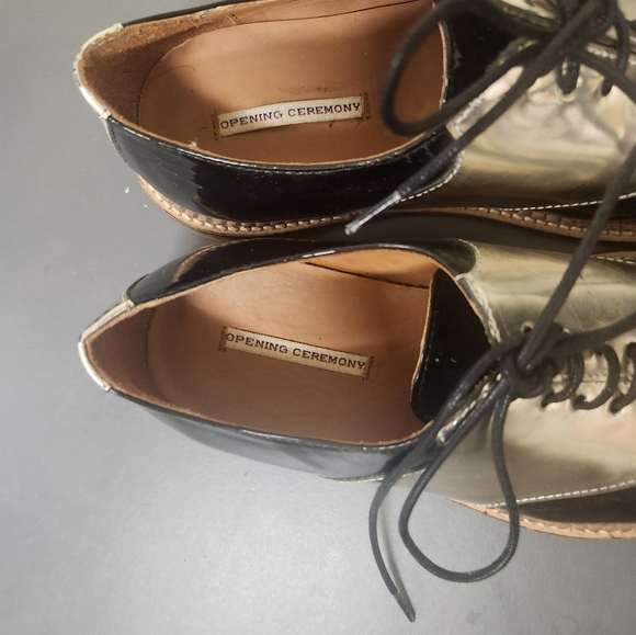 Opening Ceremony Oxfords Black and gold laced up loafers Sz 37 - Picture 7 of 10